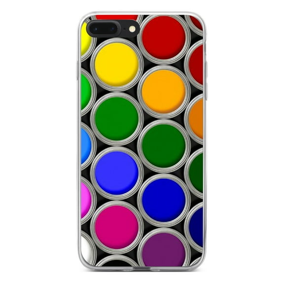 DistinctInk Clear Shockproof Hybrid Case for iPhone 7 PLUS / 8 PLUS (5.5" Screen) - TPU Bumper, Acrylic Back, Tempered Glass Screen Protector - Rainbow Paint Cans - Rainbow Art Supplies