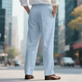 thumbnail image 4 of Dwelliawo Men Linen Pants Straight Legs Baggy Striped Pants Lightweight Casual Trousers Slim Fit Summer Beach Slacks with Pockets Light Blue L, 4 of 4