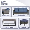 thumbnail image 4 of PARKWELL 6Pcs Patio Rattan Wicker Outdoor Conversation Sets 5 - Person Seating Group Patio Furniture Set, including Sofa, Chairs, Coffee Table and Ottomans with Blue Cushion, 4 of 6
