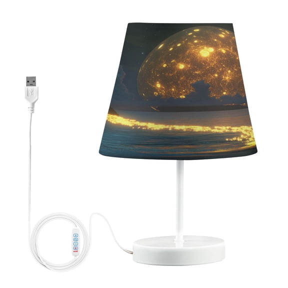 BZSMCE Table Lamp Creative Glowing Moon over Ocean Simple Pattern Night Light