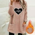 thumbnail image 2 of lcziwo Sweatshirt for Women Fuzzy Fleece Crewneck Long Sleeve Pullover Tops Cute Heart Print Casual Loungewear with Pockets, Pink, XL, 2 of 5
