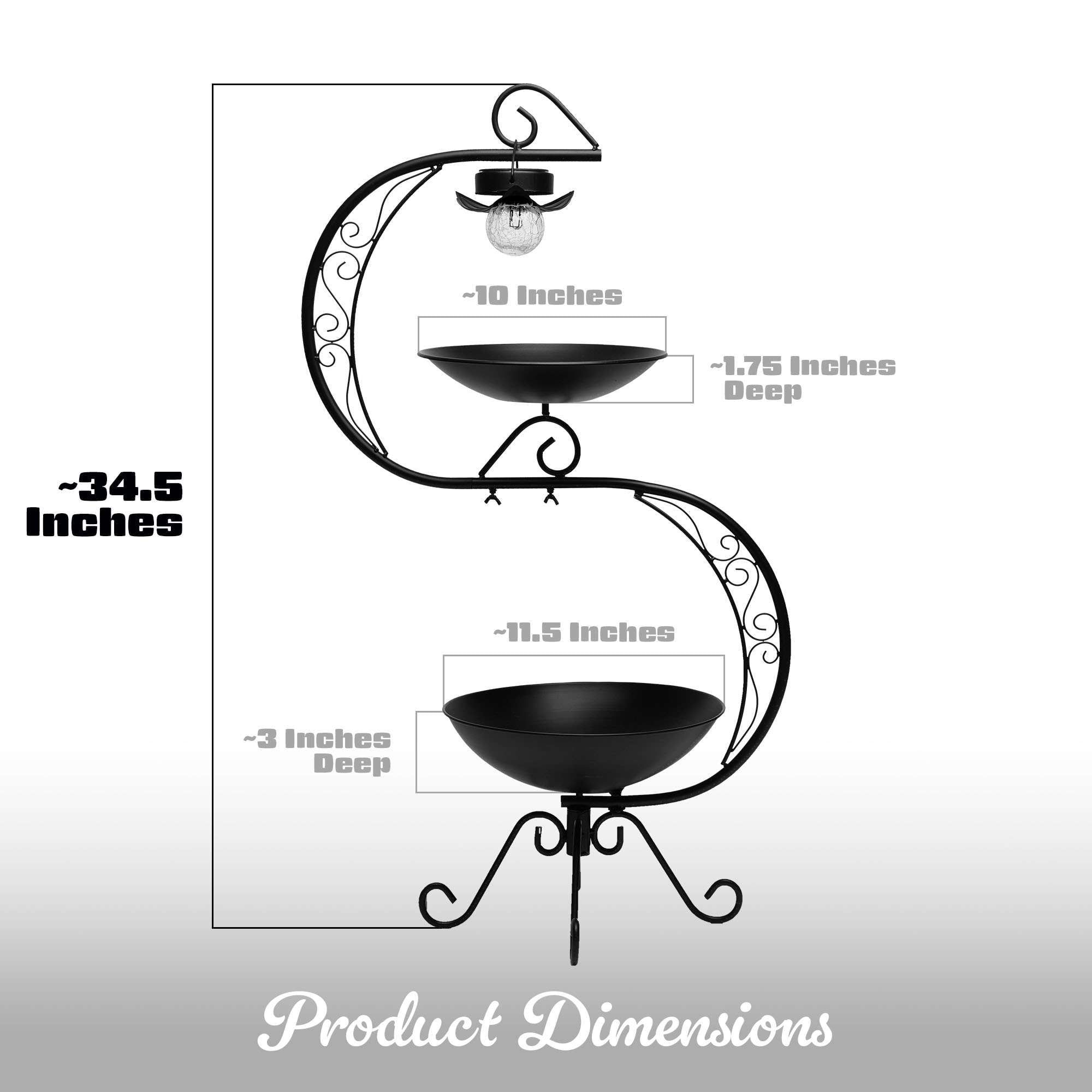 G128 2-Tier Bird Bath with Flower Planter Pedestal, 36" Bird Baths for Outdoors with Solar Lighting Lamp, Elegant Birdbath Birdfeeder for Garden Yard Patio Lawn Decor