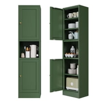 Green Storage Cabinet, Metal Tall Bathroom Narrow Slim Storage Cabinet 3 Adjustable Shelves  Small Spaces