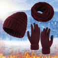 thumbnail image 2 of Winter Hats for Women Winter Hat Women&Men Autumn Winter Warm Wool Hat Scarf Gloves Slouchy Three Pieces Winter Snow Knit Cap Screen Mittens Scarves Sets Features:, 2 of 5