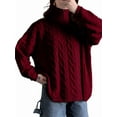 thumbnail image 1 of Chandail à Demi-Col Roulé à Manches Longues pour Femme avec Fermeture Éclair, Automne et Hiver, Tricot Côtelé Décontracté, Rouge Vin, P, 1 of 7