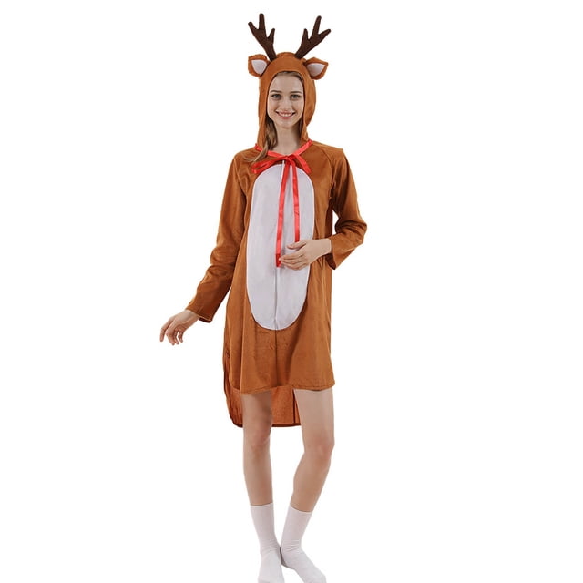 GDREDA Robe de Renne de Noël pour Femmes, Robe de Cerf Faon, Robe de Fête Animale pour Occasions Festives, Café, m