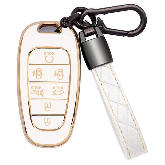 for Hyundai Key Fob Cover 7 Button with Leather Keychain Soft TPU 360 Degree Protection Car Key Case Shell Holder Fits for 2023 2022 2021 2020 Hyundai Sonata Santa fe Tucson