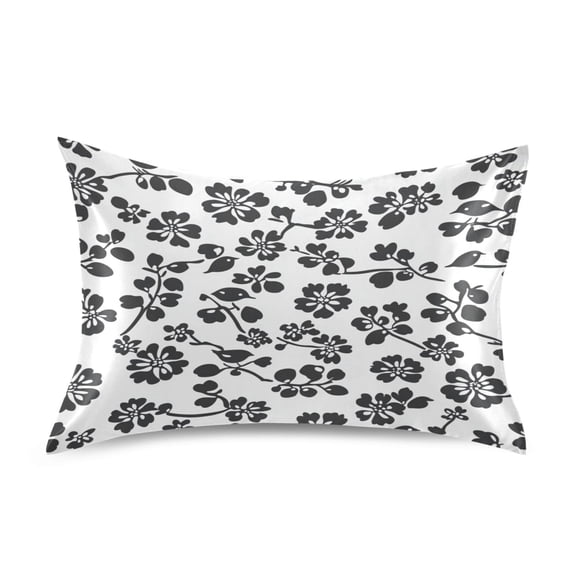 Black Flowers Luxury Silky Soft Pillowcase Standard Size Wrinkle Resistant Envelope Closure 20x26in