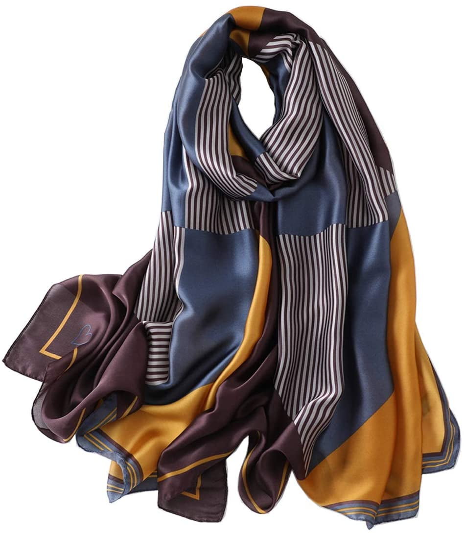 NUWEERIR Womens 100% Large Mulberry Silk Scarf Long Satin Scarf Fashion Designer Scarf Lightweight Wraps