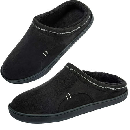 

Needbo Men s Memory Foam Slippers Soft Plush Fleece Lining Slip On Indoor Outdoor Clog House Shoes Black 13-14