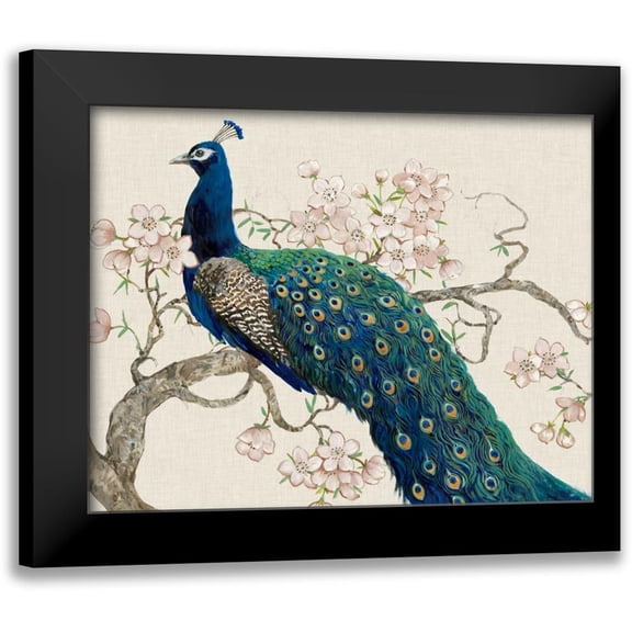 OToole, Tim 14x12 Black Modern Framed Museum Art Print Titled - Peacock and Blossoms II