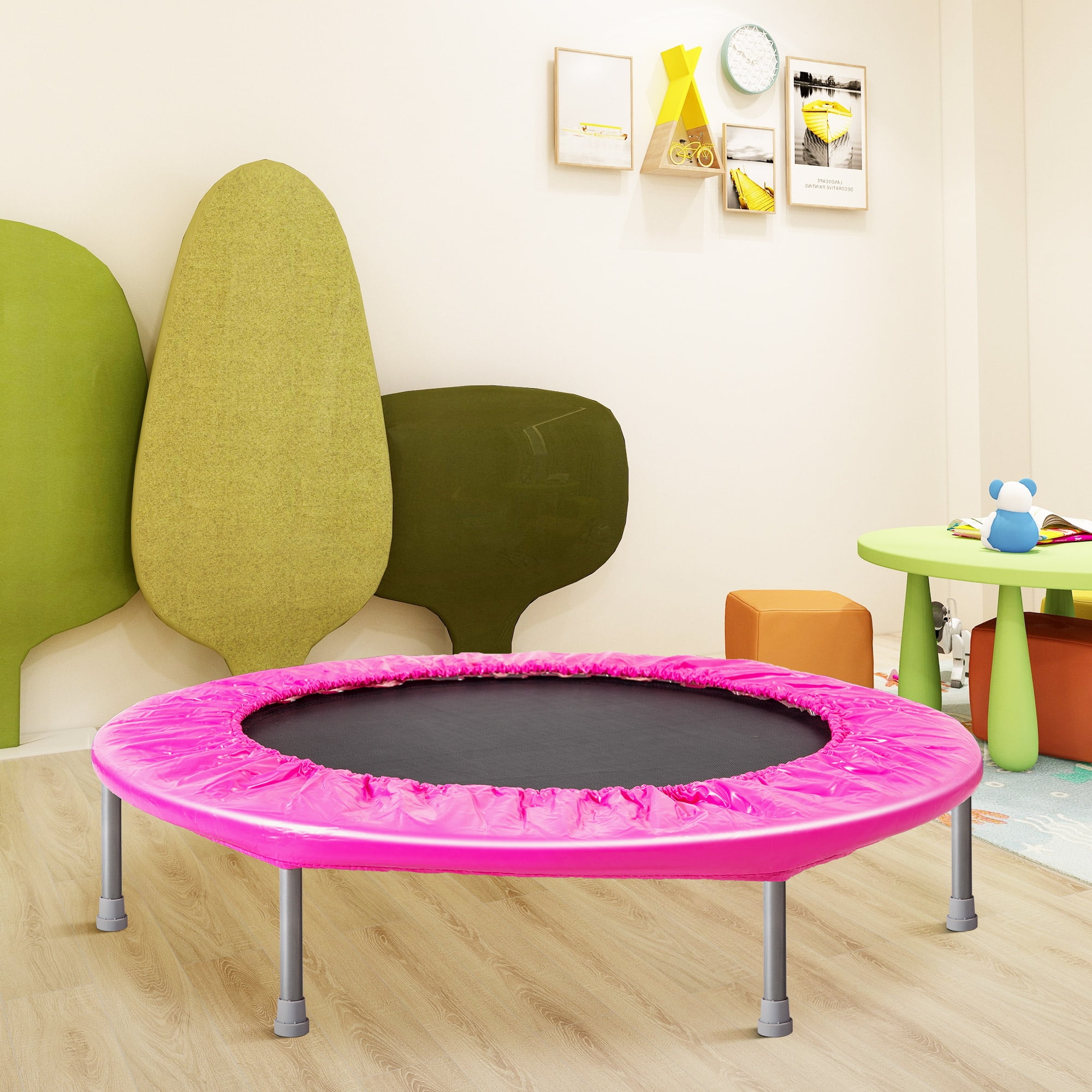 Round Bounce, 38" Mini Trampoline for Kids, Small Fitness Trampoline with Safety Pad, Durable Rebounder Trampoline for Kids Adults, Outdoor Indoor Exercise Trampoline Holds Up to 180 Pounds