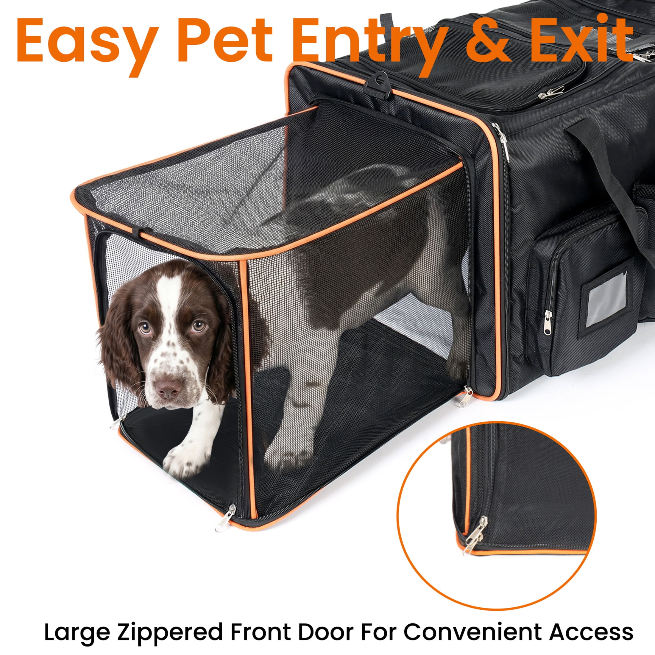 Noble House 2-in-1 Rolling Pet Carrier with Wheels & Removable Divider, Breathable Mesh Oxford for Camping, Black