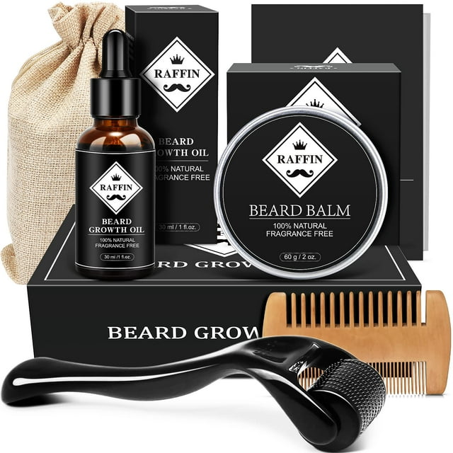 Kit de crecimiento de barba RAFFIN para hombre con cera y aceite para bigote