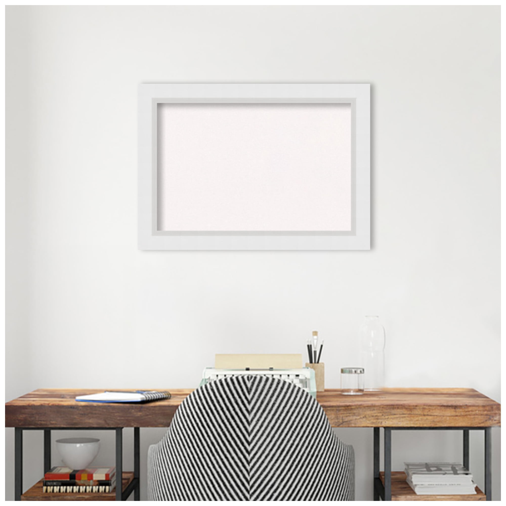 Amanti Art White Cork Board Wood Framed Blanco White Bulletin Board 28 in. x 20 in.