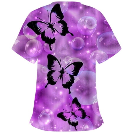 

Butterfly Printed Working Uniform Lady Short Pockets Printed Double Sleeve Fashion Women s Tops V Neck Women s Blouse Scrubs Uniform Nurses