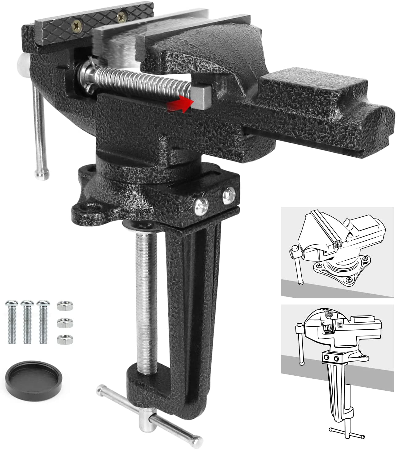 Bench Vise Vice 6 in Interlocking Swivel Base Structural Cast Steel Screw Handle 