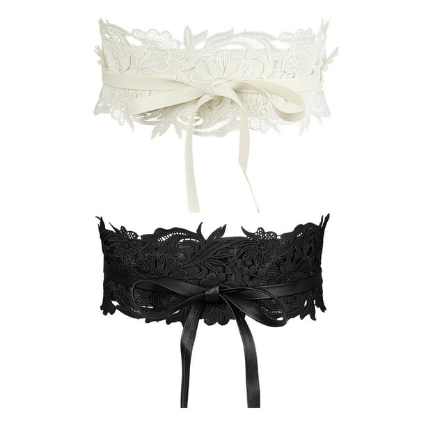 Cinturones de corsé de encaje ancho para mujeres INSPIRE CHIC de 2 piezas, con lazo para vestidos, negro y blanco, 25.59-31.50