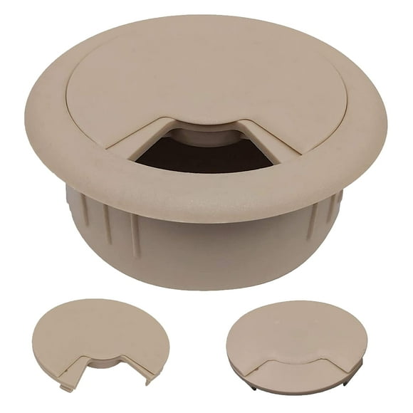 CordAway Round Plastic Desk Grommet Ideal for Home Office, Computer, Gaming, Home Theaters & Entertainment Centers Adjustable, 3-1/8" Diameter, 1-1/8" deep, Beige, 1 Piece