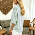 thumbnail image 5 of Lenpel 3/4 Length Sleeve Womens Tops Striped Fall Trendy Button Lapel Shirts Dressy Casual Oversized Lightweight Blouses, 5 of 6