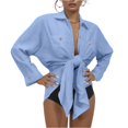 thumbnail image 3 of Cozyvia Women's Modern Swimsuit Cover Up Blouse, Solid Color Cotton Bathing Suit Coverup Button Down Beach Long Shirts with Pockets - Royal Blue S, 3 of 6