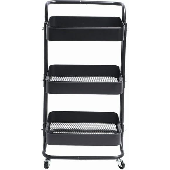 Organizer Trolley, Rolling Utility Cart 3 Tier Carbon Steel For Bedroom (White),Black