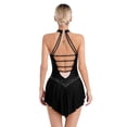 thumbnail image 2 of Kaerm Women Sleeveless Lyrical Dance Dress Shiny Rhinestone Figure Ice Skating Leotard Dresses Black L, 2 of 7