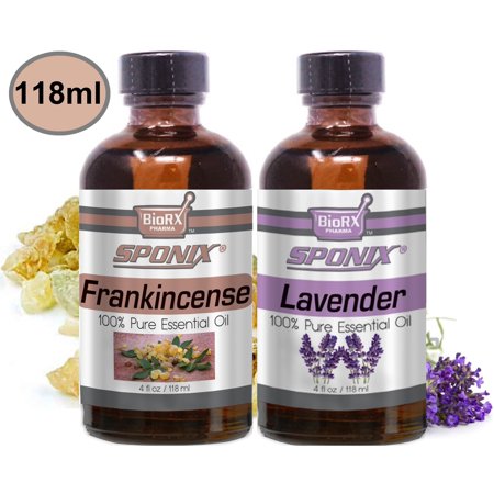 Essential Oil Gift Set of 2 Aromatherapy 4 oz / 118 ml - Frankincense & Lavender - Made with 100% Pure Therapeutic Grade Essential Oils by Sponix Made in USA (Pack of 2)