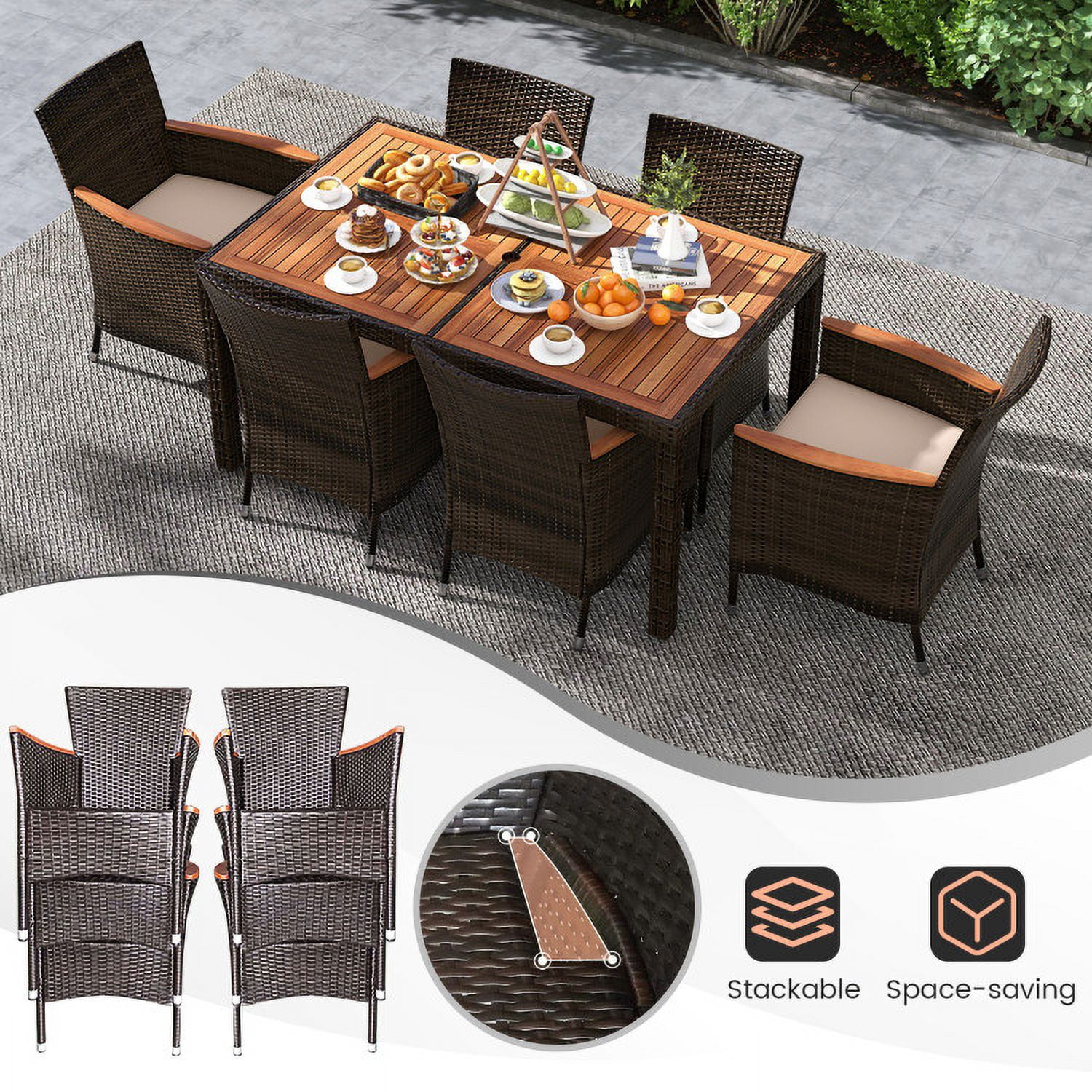 Aimee Lii 7 Pieces Garden Dining Patio Rattan Set with Cushions for Backyard, Outdoor Patio Furniture Aimee Lii 7 Pieces Garden Dining Patio Rattan Set with Cushions for Backyard, Outdoor Patio Furniture