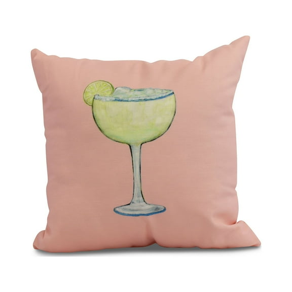 Simply Daisy, 16" x 16" Margarita Plain , Geometric Print Outdoor Pillow, Coral