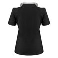thumbnail image 4 of Wycnly Womens Blouses and Tops Dressy Beach Going out Plus Size Lightweight Comfy Cold Shoulder Tunic Shirts Summer Striped Print V-Neck Short Sleeve Cute Tees Tops Black l, 4 of 4