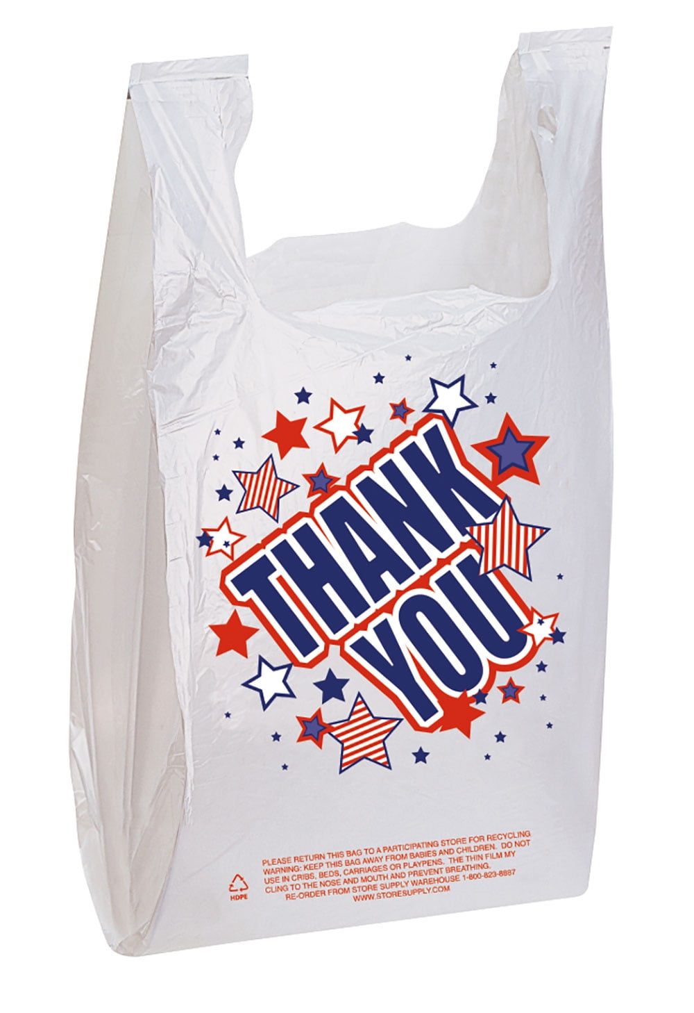 Americana THANK YOU White Plastic T-Shirt Bags 11.5" x 6" x 21"  Bags Only 
