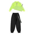 thumbnail image 4 of YONGHS Big Girls Hip Hop Street Dance Costume Vest & Crop Top & Cargo Trousers 3Pcs Set Fluorescent Green 16, 4 of 7
