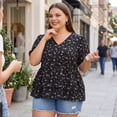 thumbnail image 2 of Agnes Orinda Women's Plus Size Easter Blouse Floral Layered Flare Hem Casual Peplum Tops 4X Black, 2 of 8