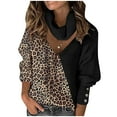 thumbnail image 2 of Women'S Turtleneck Sweater 2024 Fall Fashoin Leopard Print Patchwork Pullover Long Sleeves Loose Thermal Knitting Sweater Tops Black XXL, 2 of 5