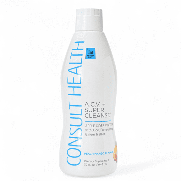 Consult Beaute A.C.V. Super Cleanse - Promotes Gut Health, Excellent Fiber Source - Peach Mango - 32 Fl Oz