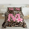 thumbnail image 2 of Homewish Kawaii Initial M Letter Queen Comforter Set, Brown Leopard Cheetah Print Bedding Sets, Teens Kids Girls Women Reversible Bedding Comforter Set, Microfiber Bedroom Decor, 3-Piece, 2 of 8
