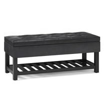 Simpli Home Cosmopolitan 44" Transitional Rectangle Ottoman Bench in Black Faux Leather