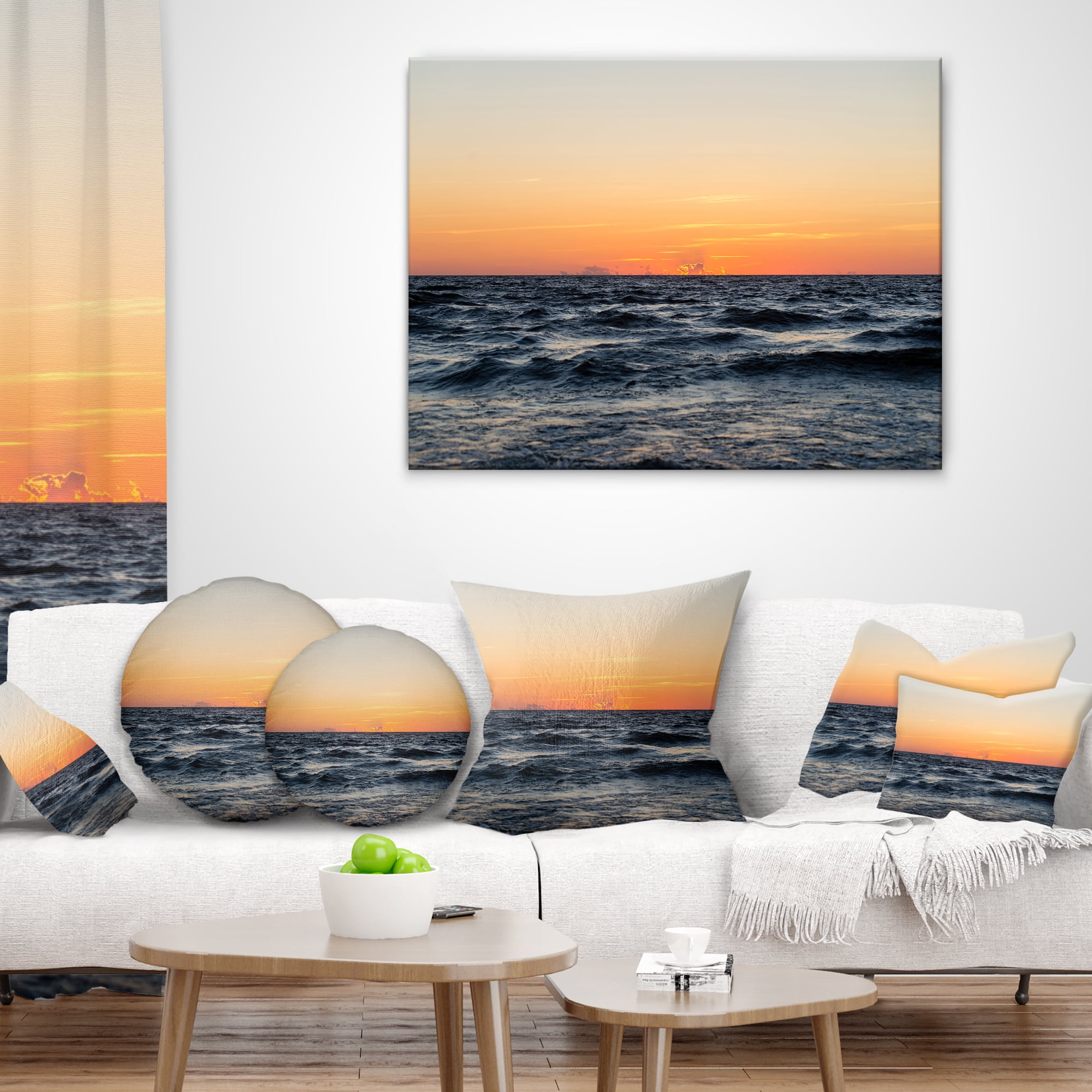 Designart Red Dramatic Sunset Over Beach - Seashore Throw Pillow - 12x20
