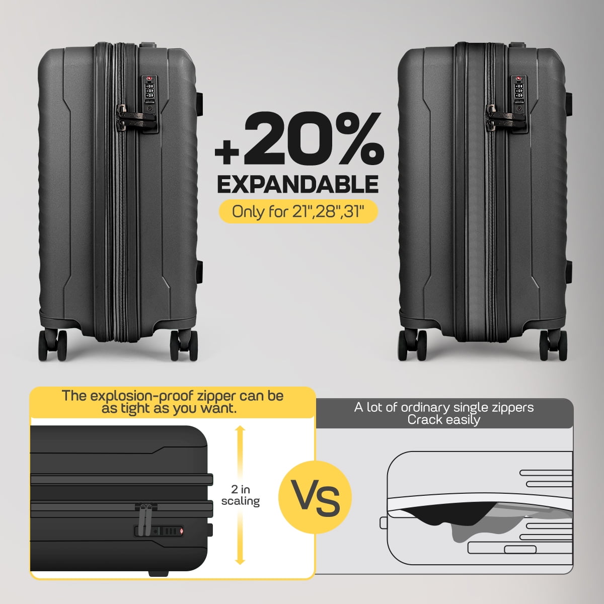 New York Xpress 30" Large Checked Hardside Luggage, Expandable Suitcase with Spinner Wheels and TSA Lock, Grey - DQ135