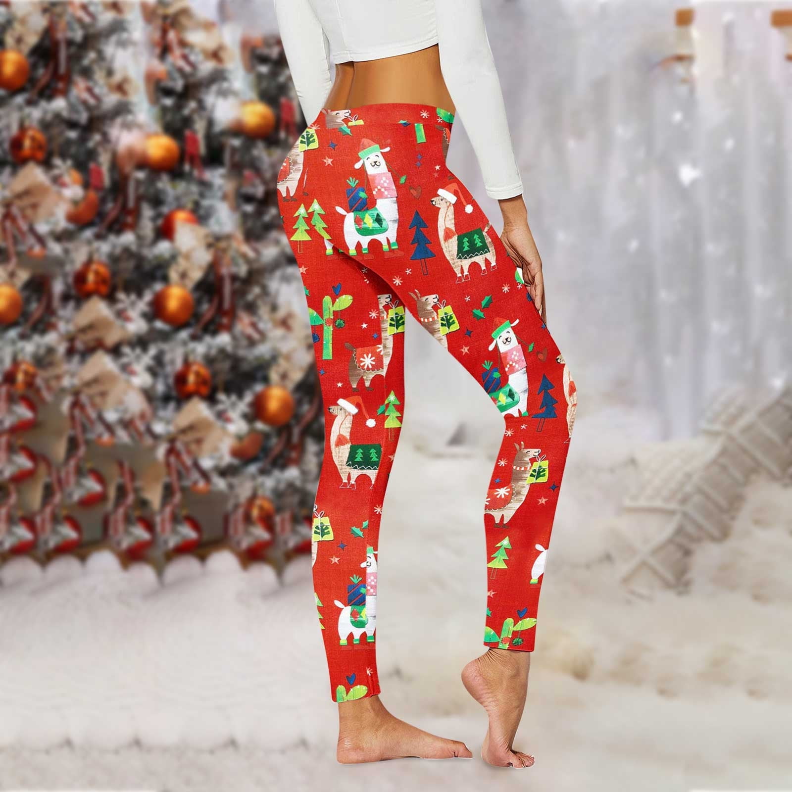 Deals of The Day TopLLC Workout Leggings Women s Christmas Running Printing Elasticity Pants Workout Leggings Yoga Pants Jogging Pants Tummy Control Yoga Pants on Clearance Walmart