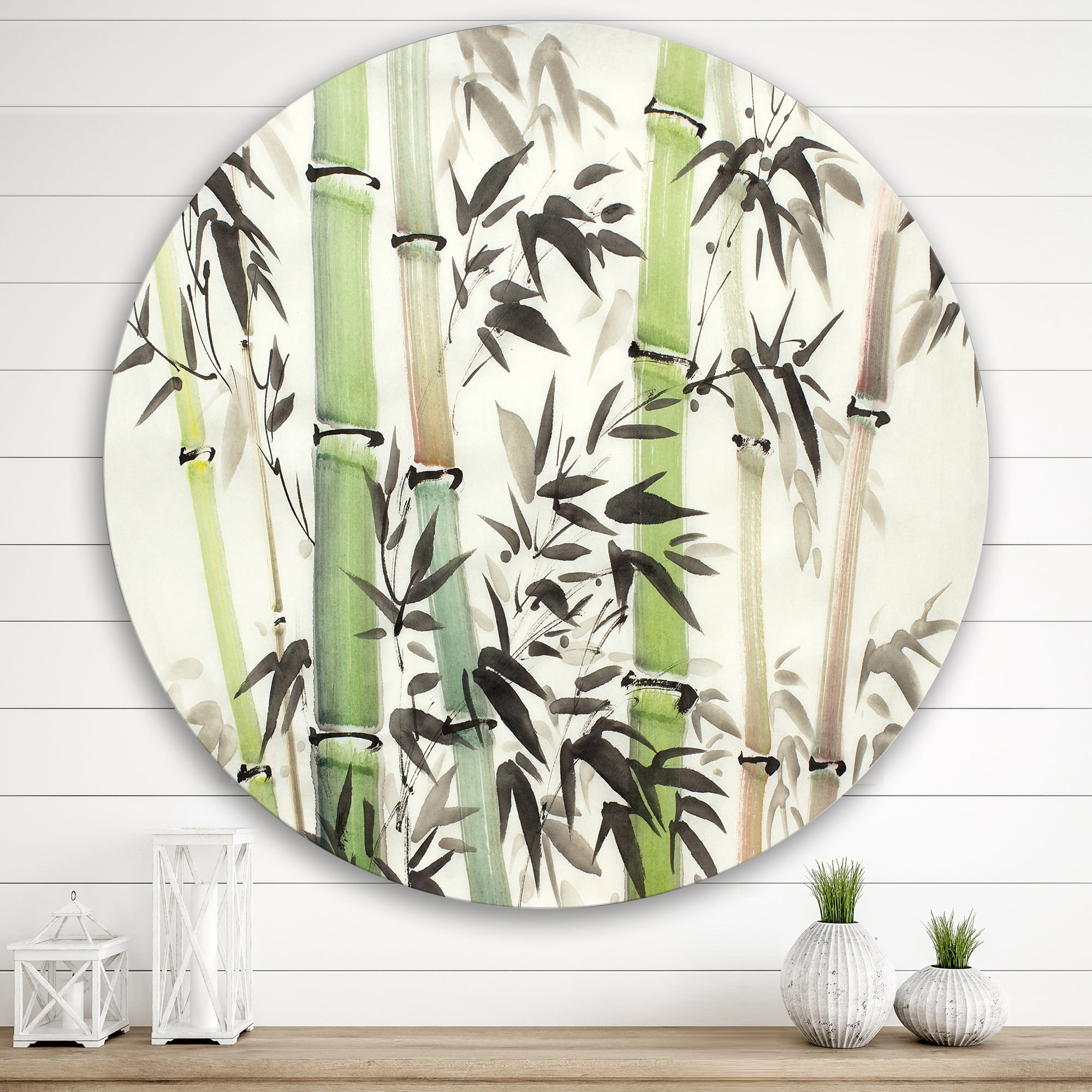 Designart 'The Forest of Bamboo Branches II' Lake House Circle Metal Wall Art 36x36 - Disc of 36