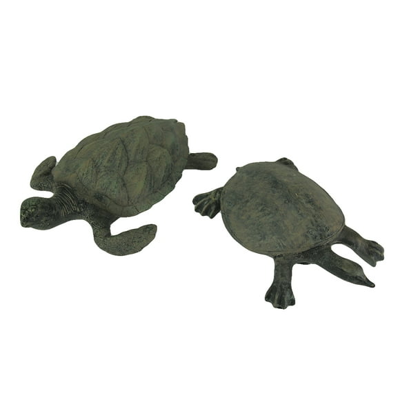 Hawksbill and Soft Shell Sea Turtle 2 Piece Statue Set