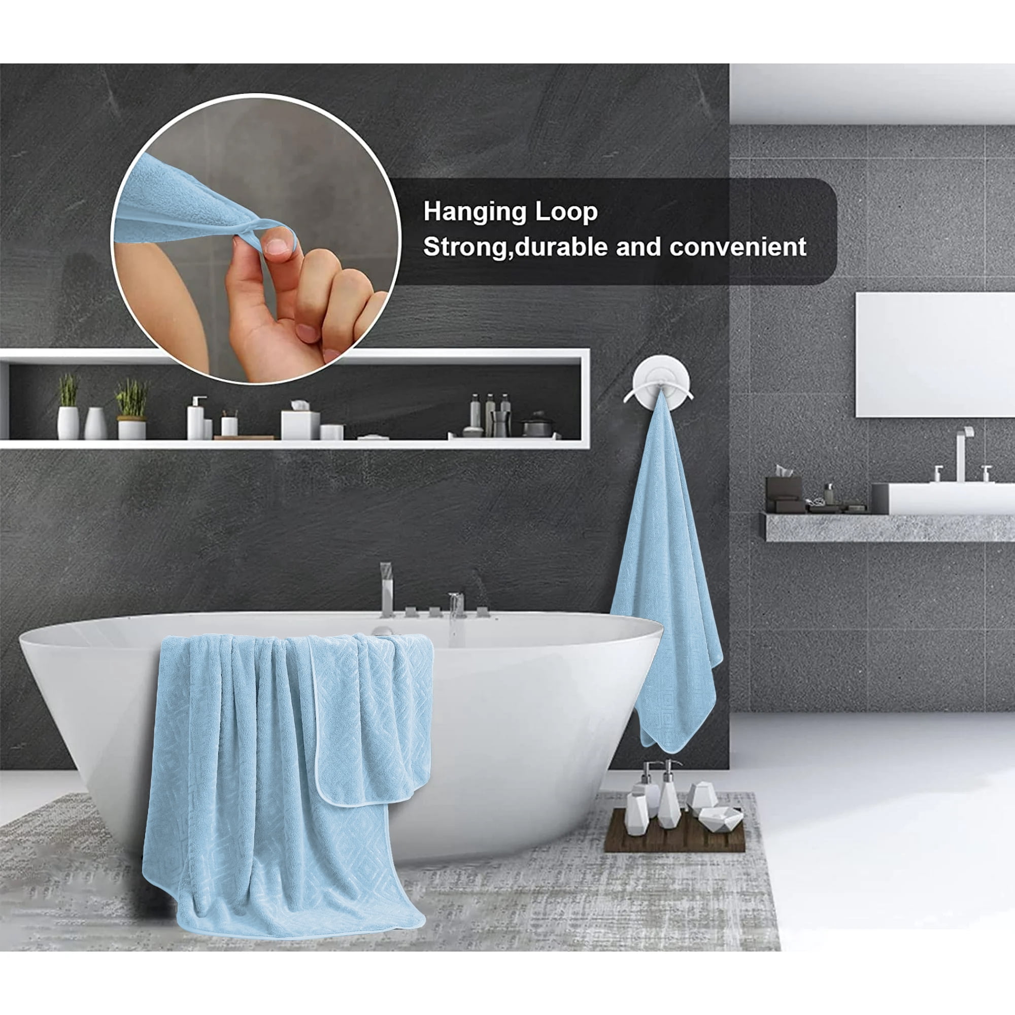Jessy Home 4 Pack Bath Towels Blue Oversized Bath Sheet 35"x70"-600 GSM Soft Extra Large Bath Towel Set