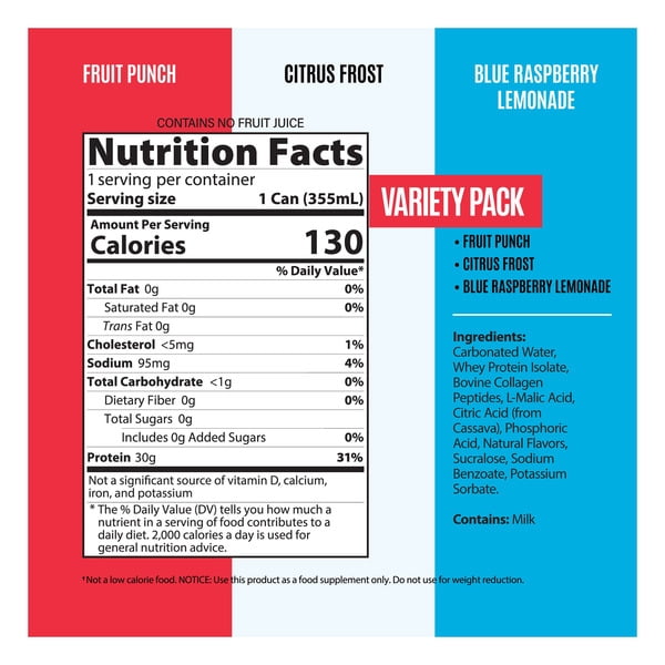 Genius Gourmet Sparkling Clear 30g Protein Variety Pack, 12 fl oz, 15-pack