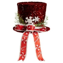 HCTSHG Christmas Tree Topper Hat, Large Red Sequins Top Hat with Bow Ribbon and Snowflake, for Xmas Tree, Snowman Desktop, Holiday Home Decor
