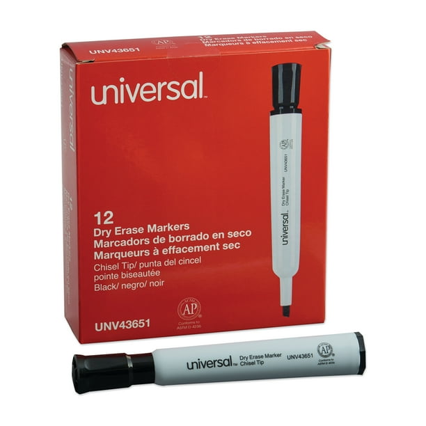 Universal Dry Erase Marker, Chisel Tip, Black, Dozen UNV43651