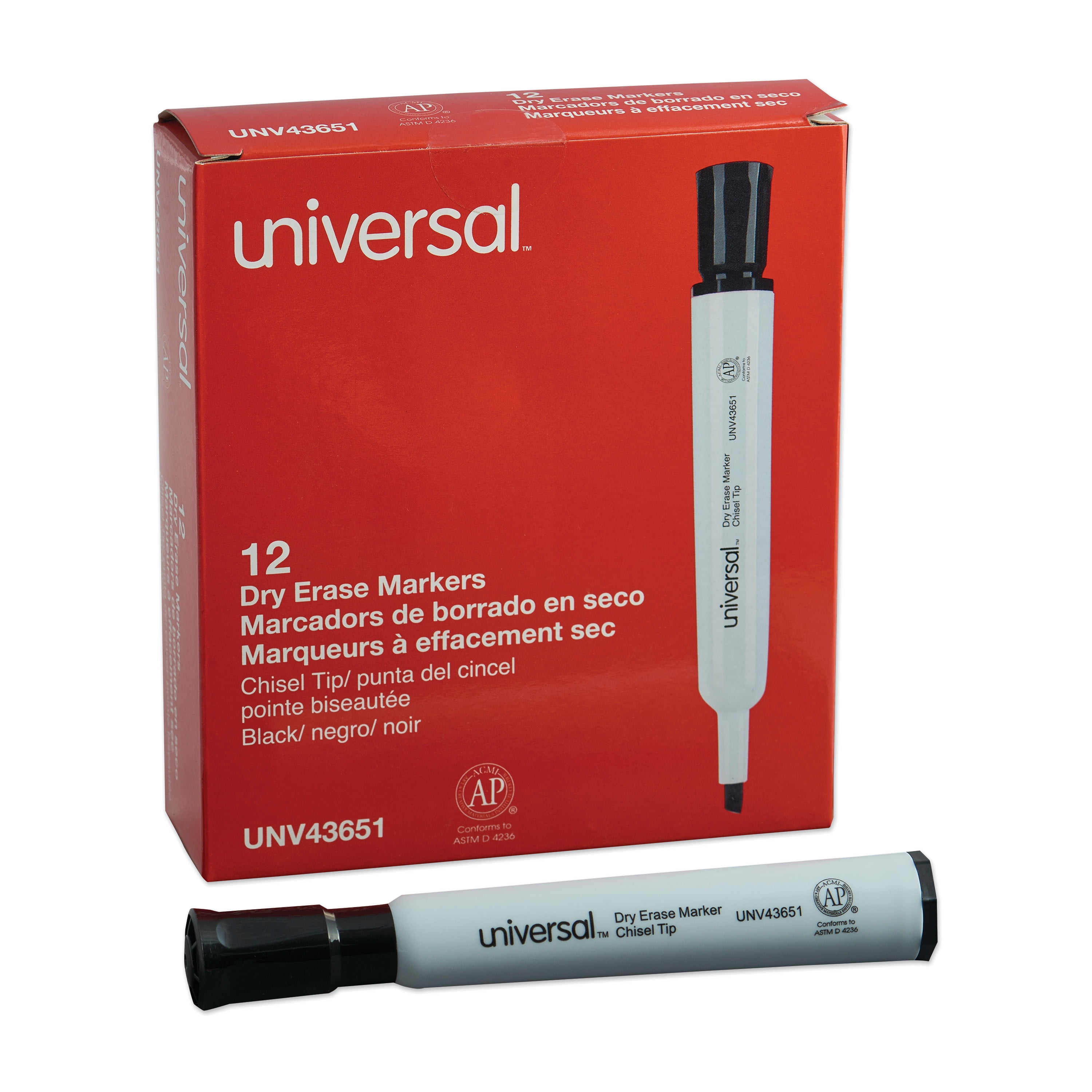 Universal Dry Erase Marker Chisel Tip Black Dozen UNV43651 Universal Dry Erase Marker Chisel Tip Black Dozen UNV43651