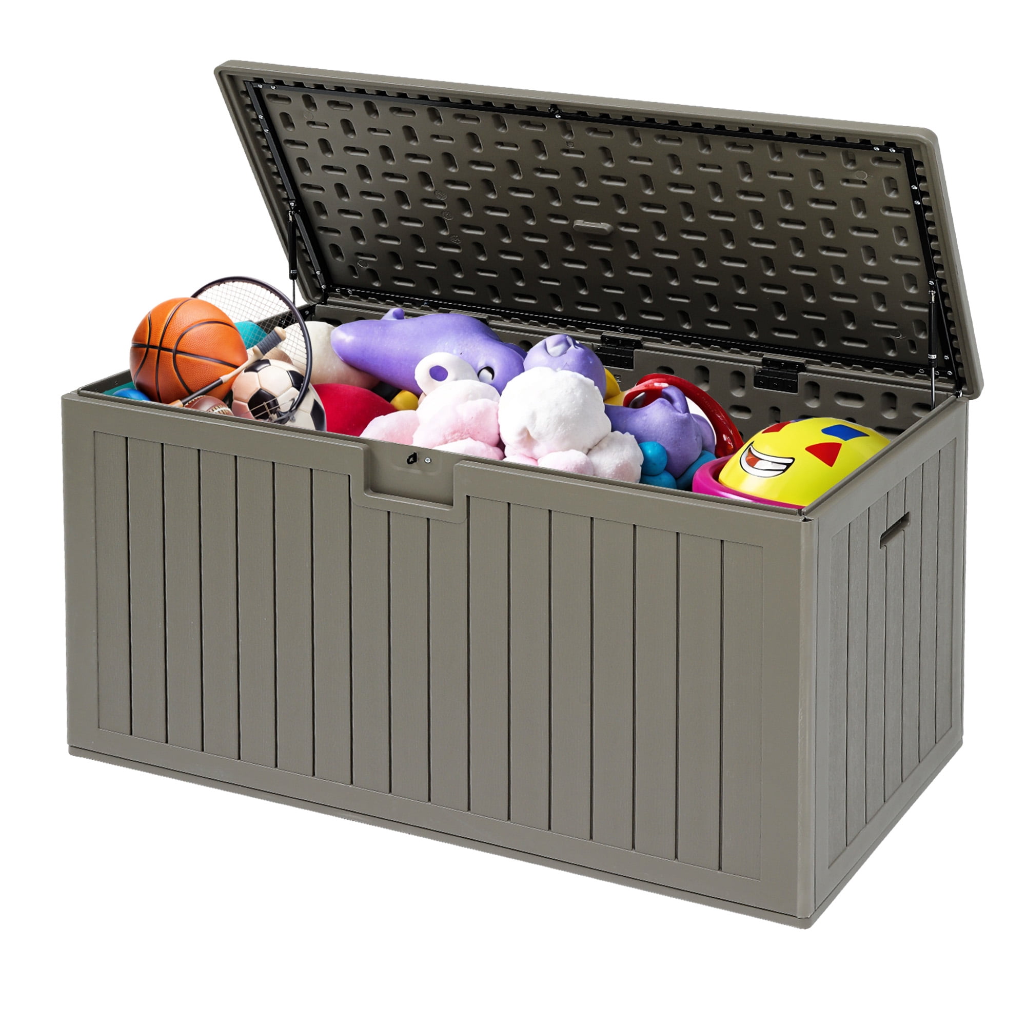 Uforic 180 Gallon Extra Large Outdoor Deck Box, Double-Wall Resin Storage Box with Flexible Divider, Lockable,‎Weatherproof,Light Brown