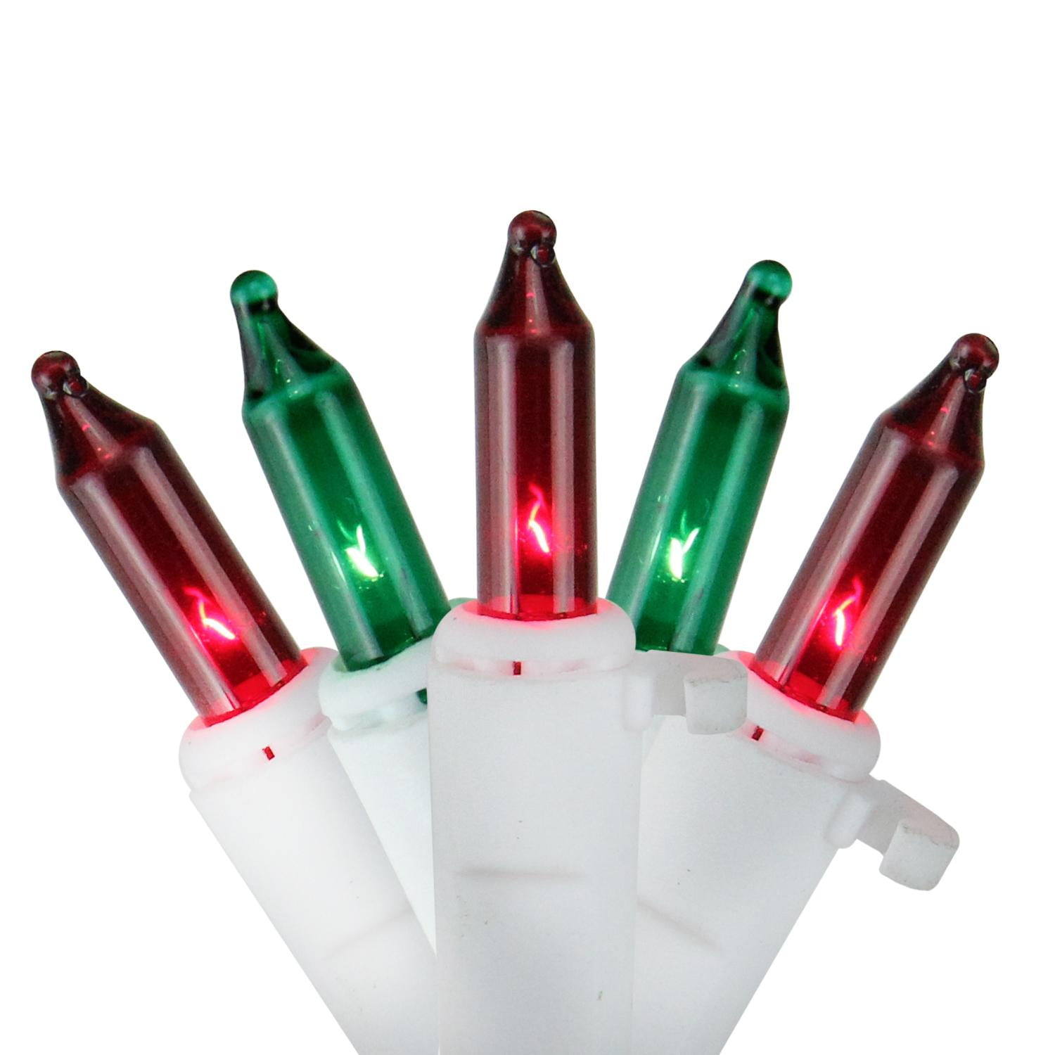 Set of 100 Red and Green Mini Icicle Christmas Lights White Wire